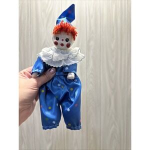 Clown Doll Blue Polka Dot Outfit Ruffled Collar Blue Creepy Vintage Porcelain